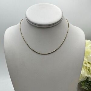 14k Yellow 585 Italy Gold Dainty Elegant Box Link  Chain Necklace 15" 1mm, 2.53g